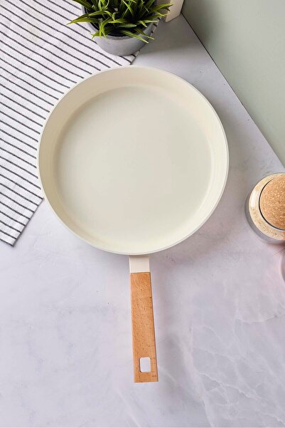 Perotti Cookwood Beige Induction Base Ceramic Pan with Wooden Handle 28 cm