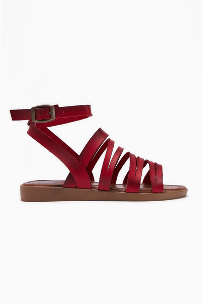 Jilberto Hakiki Deri Theodora Bantlı Kırmızı Kadın Sandalet Fırsat Ürünü