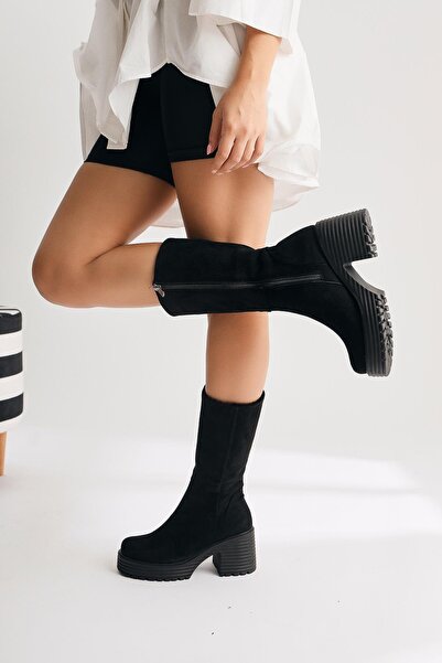 Limoya Roseann Μαύρες Suede Μακριές Γυναικείες Μπότες με Πλατφόρμα Χοντρή Σόλα, Γυναικείο Μποτάκι