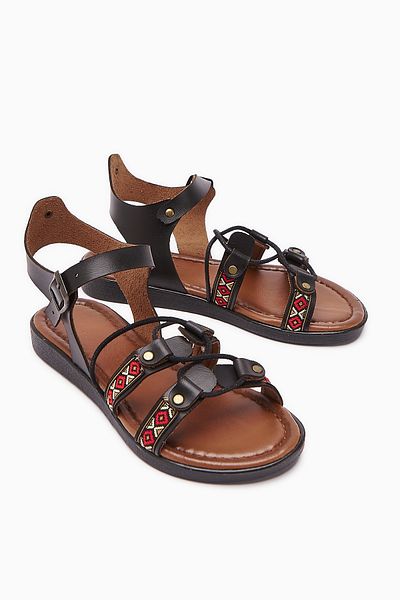 Limoya Sandale de damă Sohna Black din piele naturală cu detaliu de broderie autentică