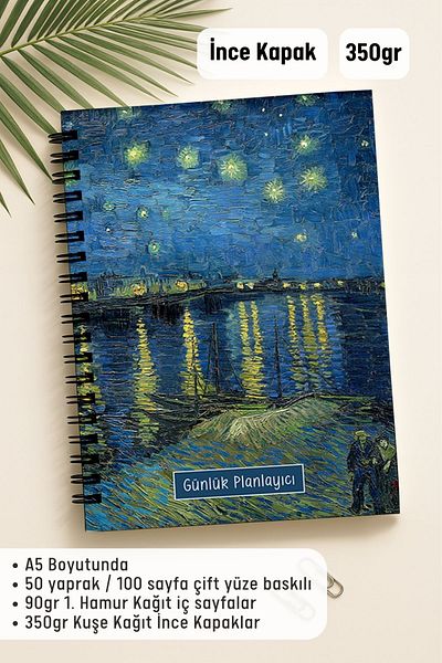 Eldesen Tasarım Daily Planner A5 Notebook, Notes, to Do, Flexible Cardboard Cover, 100 Days, River Rhine