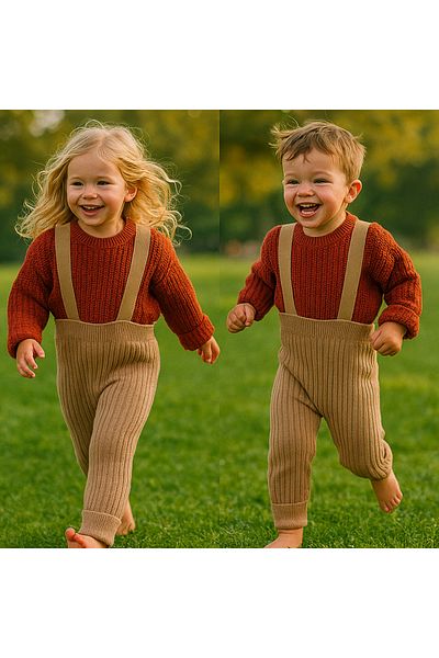Nimini Kids Knitwear Sweater & Suspender Jumpsuit Baby Kids Bottom Top 2-Piece Set (0-6 Years)