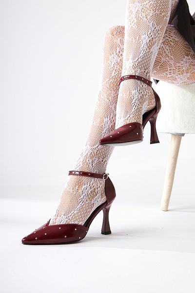 Limoya Senida Burgundy Trock Pointed Toe Women's Heeled Shoes