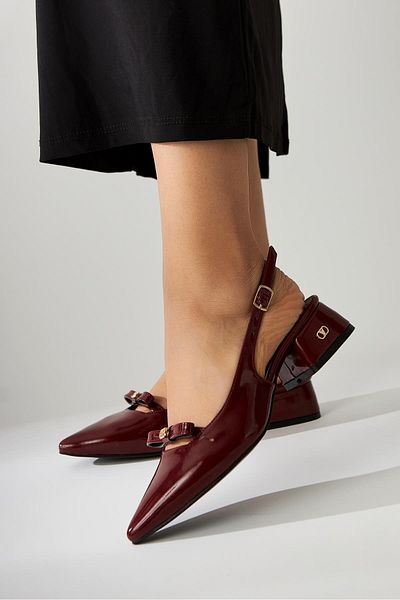 Limoya Sevy Borda Patent Leather Buckle Detailed Short Heeled Women's Shoes