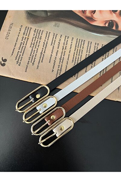 Damla 4-Pack Deal Product Gold Buckle Thin Belt, Trouser Belt, Shirt Belt, Coat Belt, Dress Belt