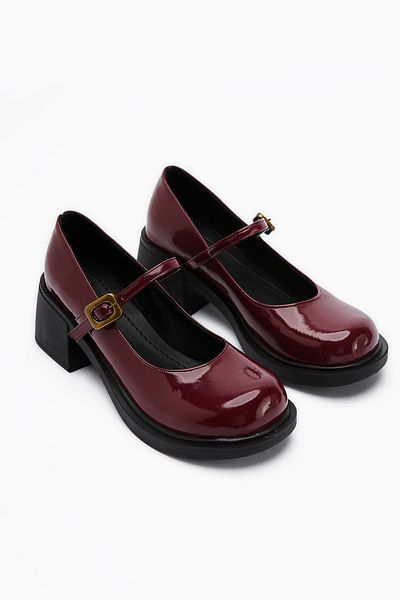 Limoya Mirka Burgundy Patent Leather Banded Women's Loafer Shoes