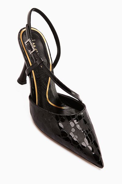 Limoya Genuine Leather Sarah Black Crocodile Patterned Pointed Toe Heeled Women's Shoes