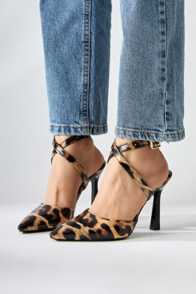Limoya Elsi Leopard Patterned Ankle Strap Women's Heeled Shoes