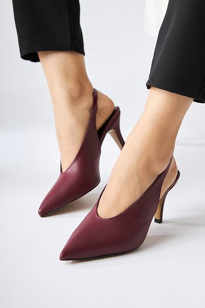 Limoya Remas Burgundy Pointed Toe Thin Heeled Women's Sandals
