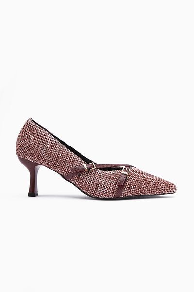 Limoya Pantofi de damă cu toc cu vârf ascuțit tricotat Noran Burgundy