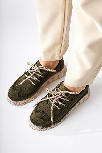 Limoya Juli Khaki Suede Lace-Up Casual Women's Shoes
