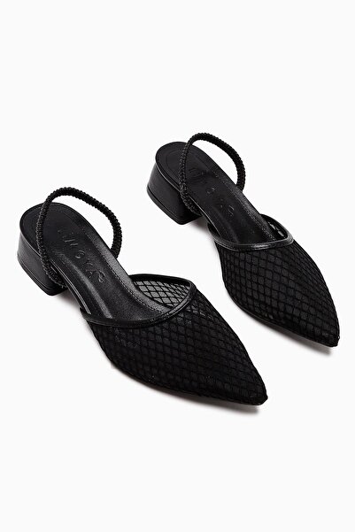 Limoya Rani Siyah Sivri Burun Transparan Kısa Topuklu Kadın Sandalet Fırsat Ü...