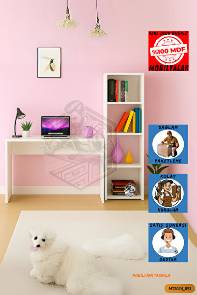 Mobilyanı Tasarla Tamamı MDF Boy Kitaplıklı 4 Raflı Çalışma Odası Seti