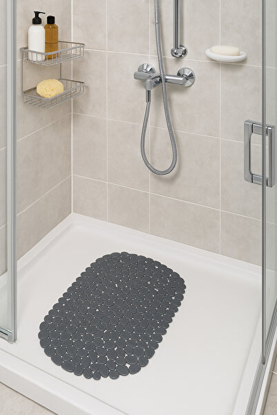 Herza House Kaydırmaz ve vantuzlu banyo paspası, 34 x 68 cm, antrasit gri renk.