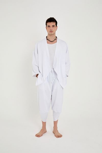 RELAXL Pantaloni largi, albi, unisex, îmbrăcăminte pentru meditație yoga