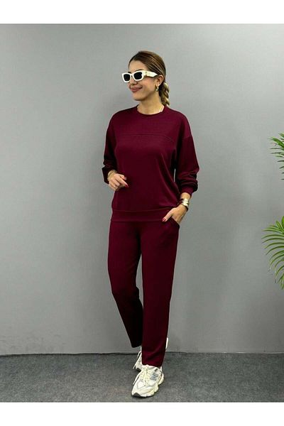 modamtn   Women's Long Sleeve Crew-Neck Viscose Two Yarn Blouse And Pants Double Set