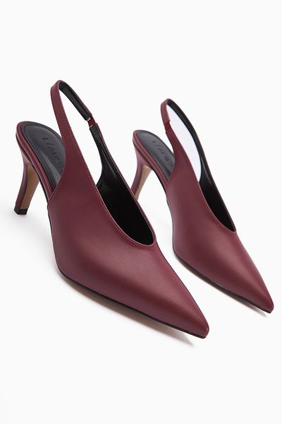 Limoya Remas Burgundy Pointed Toe Thin Heeled Women's Sandals