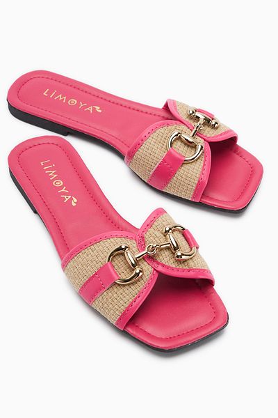 Limoya Elanor Fuchsia Buckle Flat Bottom Women's Slippers