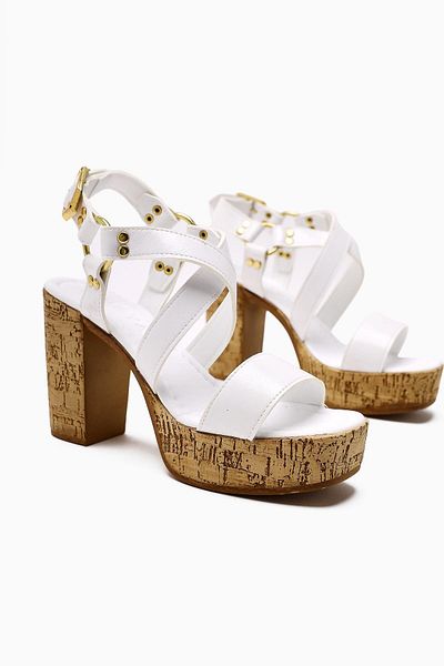Limoya Γυναικεία πέδιλα με τακούνι Havannah White Cross Strap Platform
