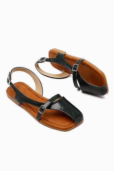 Limoya Almina Green Belt Detailed Women's Sandals