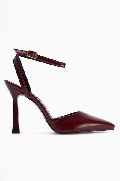 Limoya Lizbeth Burgundy Patent Leather Closed Toe Ankle Strap Women's Heeled Shoes