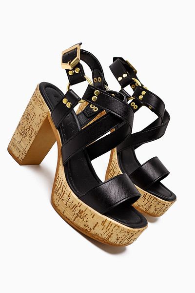 Limoya Havannah Black Cross-Strapped Platform Heeled Women's Sandals