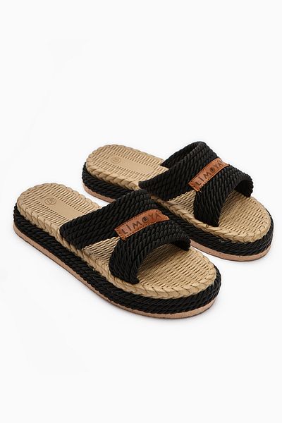 Limoya Papuci de paie pentru femei Menna Black Comfort
