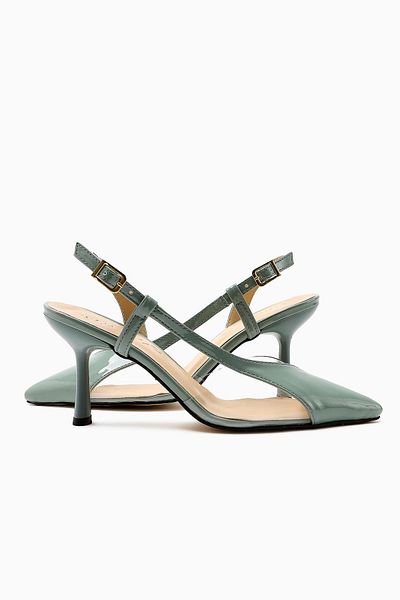 Limoya Дамски обувки Aliah Mint Laced Leather с остър връх и тънък ток, прозрачни и детайли