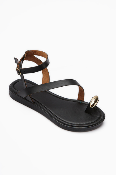 Limoya Anisa Black Cross Strap Flip Flop Buckle Women's Sandals