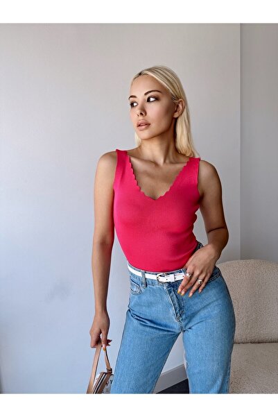 schlank Жіноча фуксія з тонким трикотажним коміром і бретельками