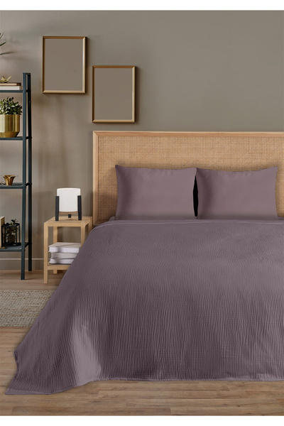 Evim 100% Natural Cotton 4 Layer Muslin Luxury Double Pique Set Dark Lilac 200X230Cm