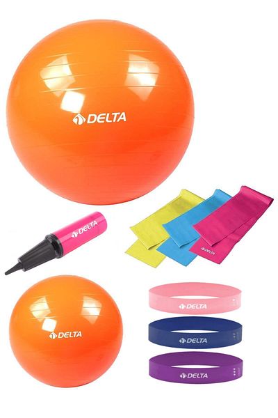 Delta Pilates Ball and Band Suitable for 170 Cm and 179 Cm Height Range - 75 Cm and 20 Cm Squat Band Pump