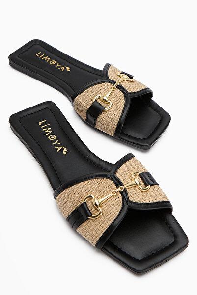 Limoya Elanor Black Buckle Flat Sole Women's Slippers
