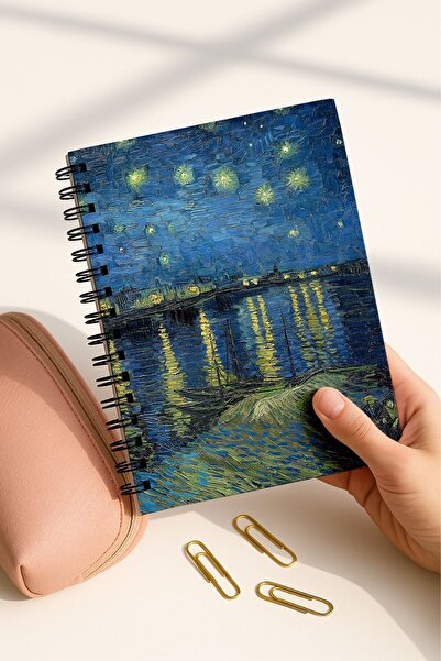 Eldesen Tasarım Van Gogh Spiralli Çizgili Okul Defter Seti, A5 / 50 Yaprak 100 Sayfa 4'lü Set, Van Gogh