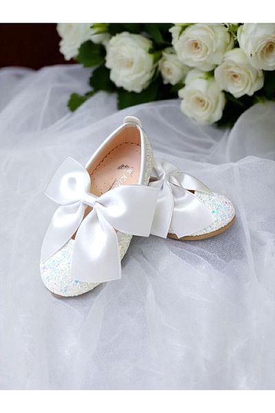PATİK BEBE Girl's White Color Shiny Silvery Bow Orthopedic Stylish Ballet