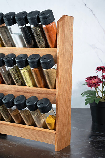 ETKA Dizayn Blossom 18-Piece Spice Rack Set, Spice Rack Set with Wooden Stand