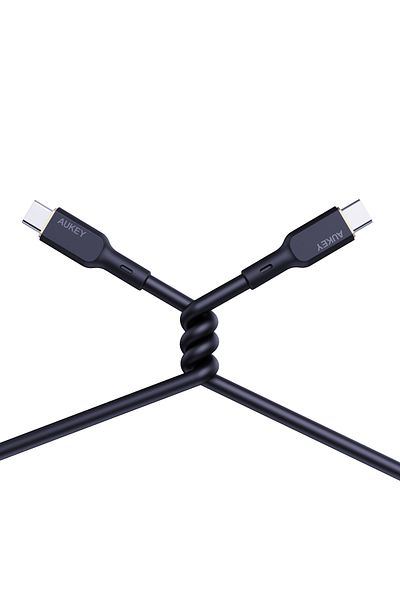 AUKEY كابل USB C إلى USB C من السيليكون بقوة 140 واط، بطول 1.8 متر، أسود