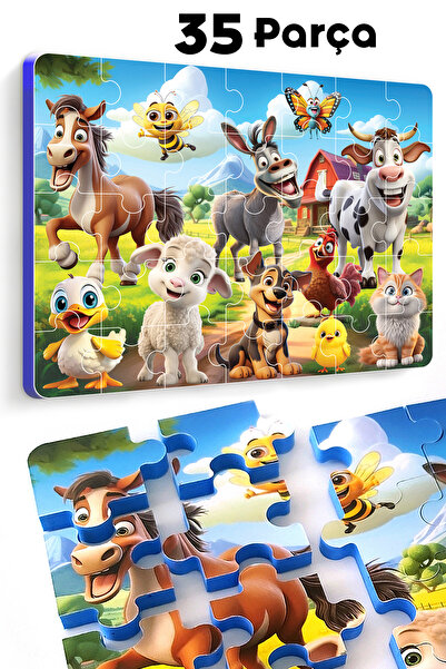 EVAKANCA 35 Parçalı Kalın Çocuk Puzzle Yapboz Çiftlik Hayvanları