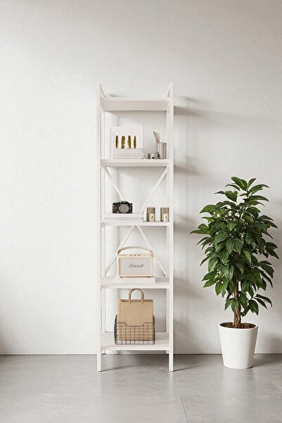 Mobitopya Nilamu Beyaz 45 Cm Kitaplık, Metal Aksamlı, Organizer, Ofis, 45*170*34 Cm