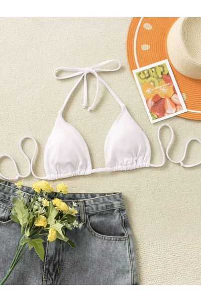 Stail Moda Women's Yellow Minimal Padded Cut Triangle Bikini Top