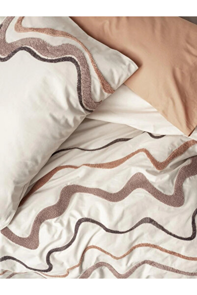 Cotton Box Ranforce Puff Embroidered Double Duvet Cover Set - Molende Caramel
