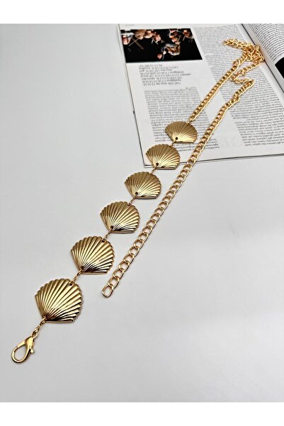 MODAM HİFA Gold Chain Belt with Mussel Figure Women's Belt Dress Belt Shirt Belt Coat Belt