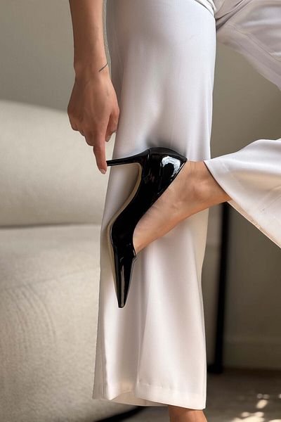NİŞANTAŞI SHOES Melody Black Lacuit 8 cm Stiletto de damă cu toc subțire cu vârf ascuțit