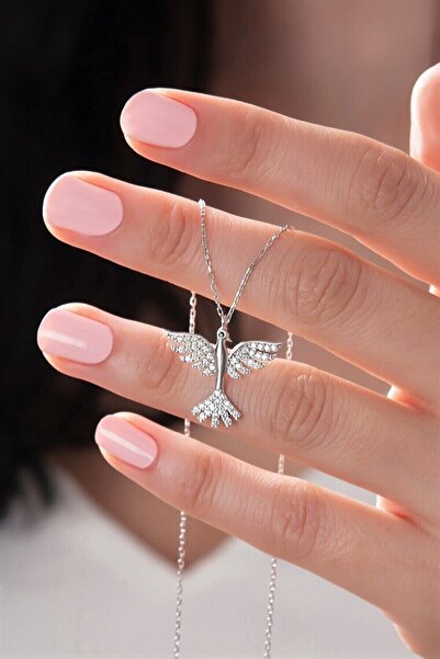 KAR DİAMOND 925 Ayar Gümüş Anka Kuşu Kolye Rodyum Kaplama Zirkon Taşlı - Sertifikalı Işıklı Kutuda