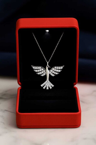 KAR DİAMOND 925 Ayar Gümüş Anka Kuşu Kolye Rodyum Kaplama Zirkon Taşlı - Sertifikalı Işıklı Kutuda