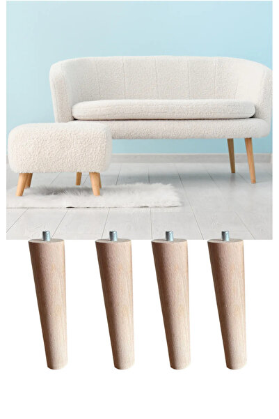 HAMADEX 30 cm Raw Wooden Pouf, Armchair, Chair Armchair Leg 4 Pieces (Metal Angle Apparatus and Screws Included)