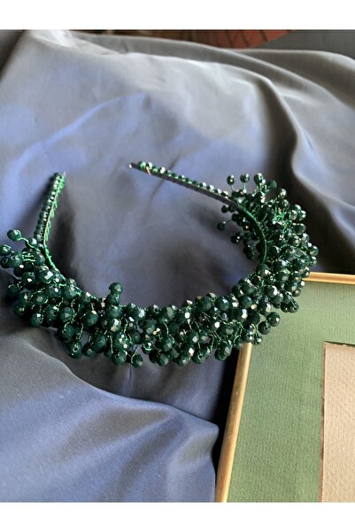 Mery Σκούρο πράσινο στέμμα νύφης με κρυστάλλινες χάντρες