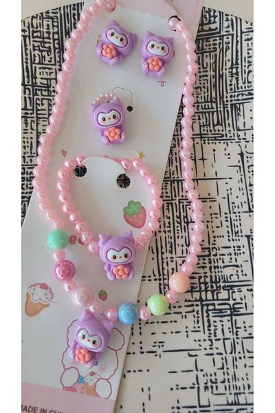 GÜLPEŞE My Melody Children's Necklace and Bracelet Earring Set - Kuromi Detailed
