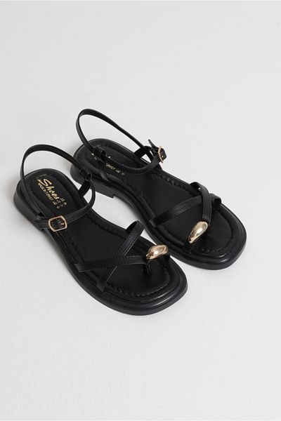 simplicity Sandale Diana Black Flip Flop Thermo Anti-Slip Gold Stone