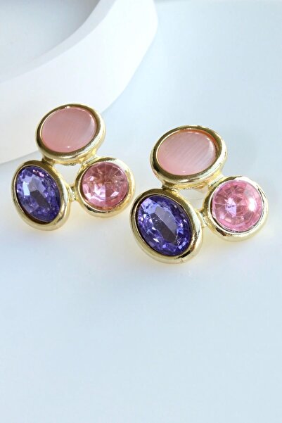 Leo'Stone Özel Tasarım Çok Renkli Taşlı Kararmaz Renk Atmaz Kadın Çelik Küpe